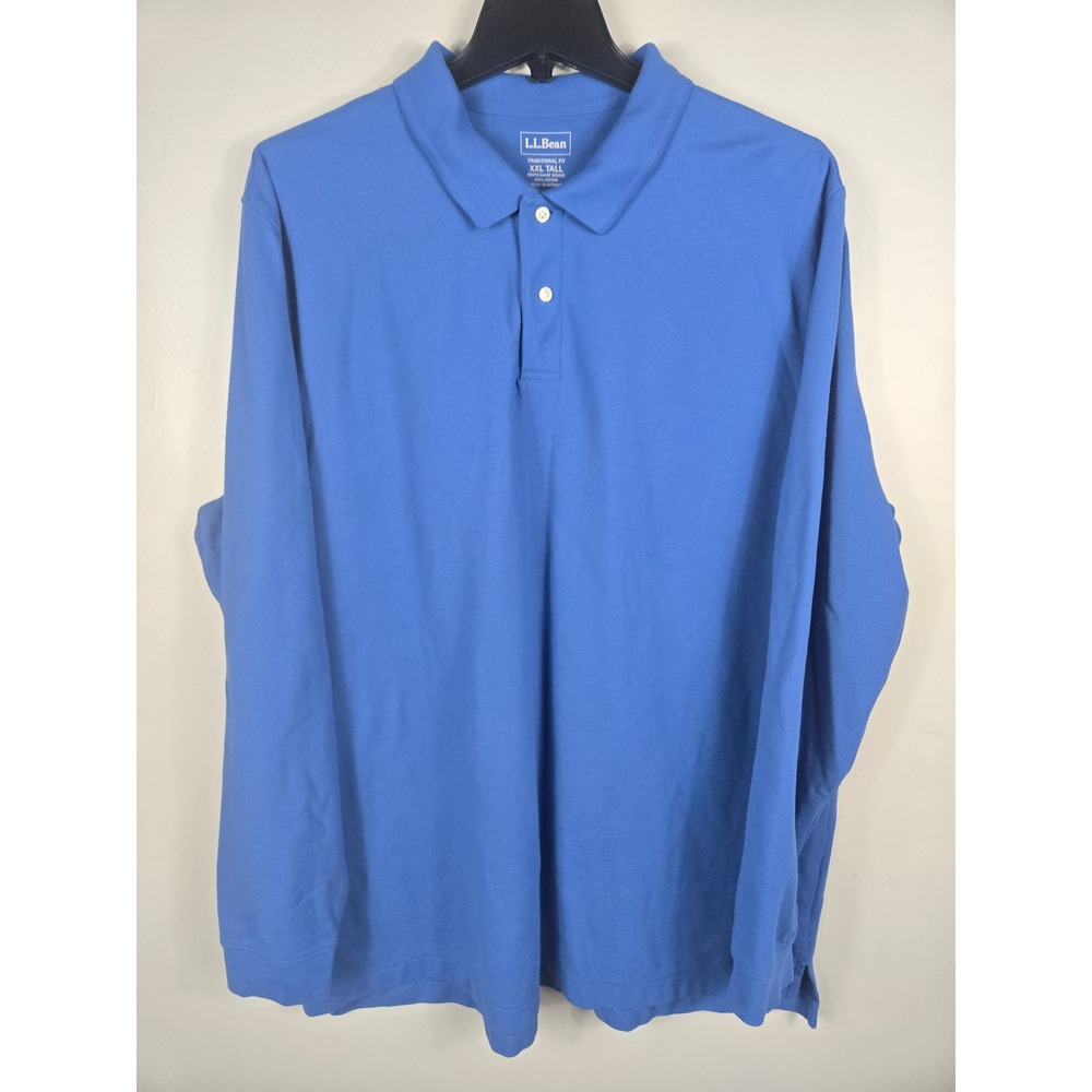 LL Bean Mens XXL Tall Blue Long Sleeve Polo Shirt Traditional Fit 300460 Cotton